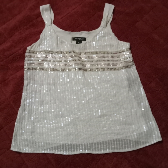 White House Black Market Tops - White House Black Market Cream Sequined Shear Overlay Sleeveless Blouse
